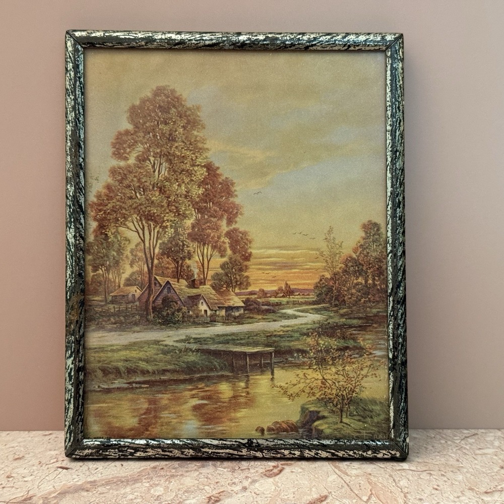 Vintage Mid Century Still Life Pastoral Landscape Print Wall Art Metal Frame 5x4